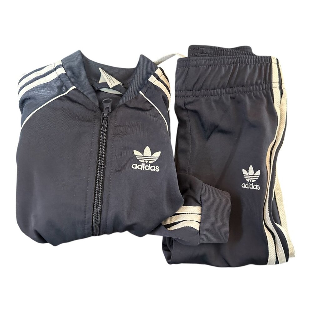VGC Adidas Track Suit Boys 3T Blueish Gray with Three White Stripes  2pc